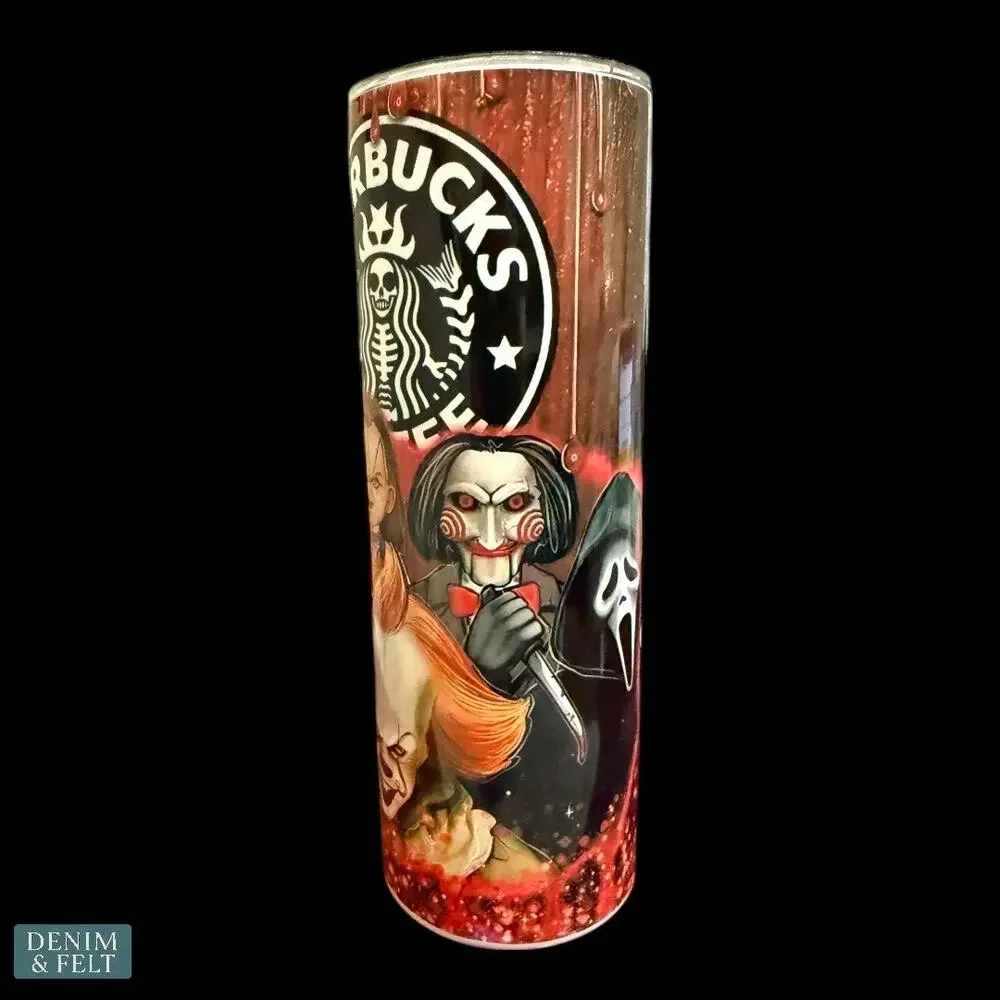 Horror Movie Starbucks Tumbler 20oz Stainless Steel Red Drip Design NEW‎